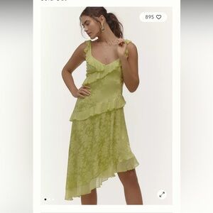 Anthropologie Green Ruffled Sleeveless Dress